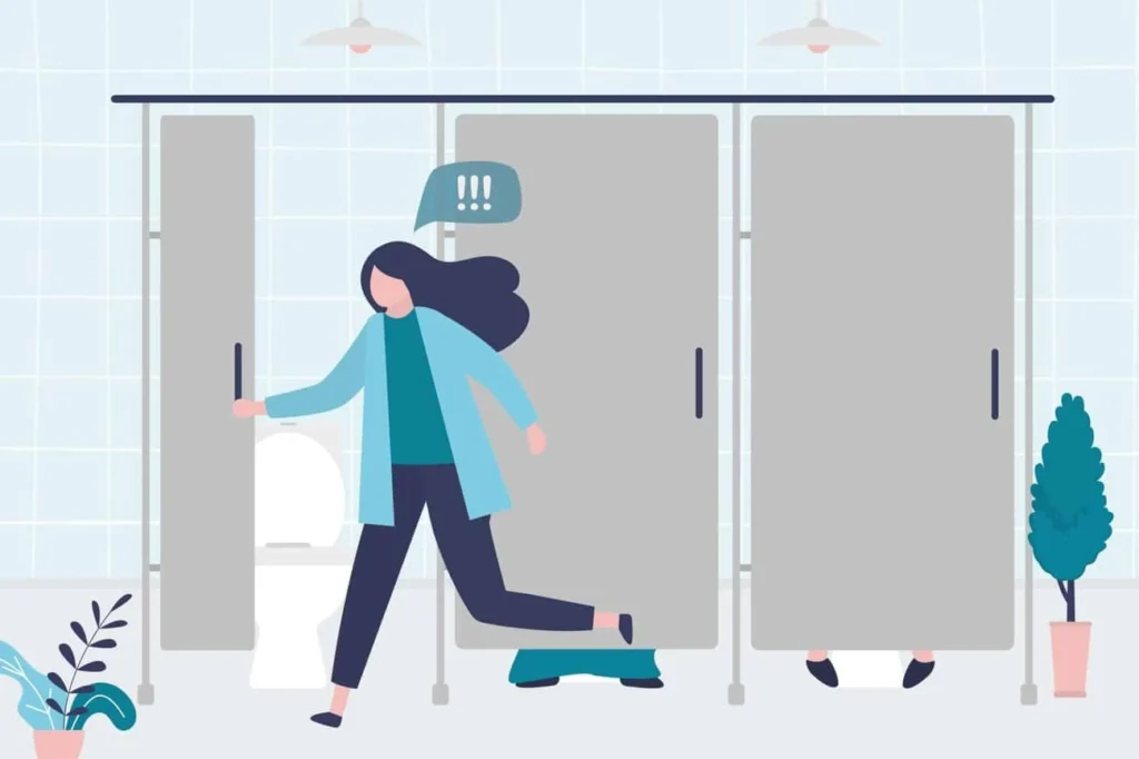 graphic of Urine incontinence Earl's Court woman running to the toilet.