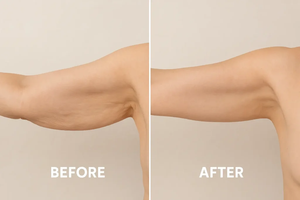 Picture of LA LIPO Earl's Court before and after results of skin tightening treatment on the upper arms.